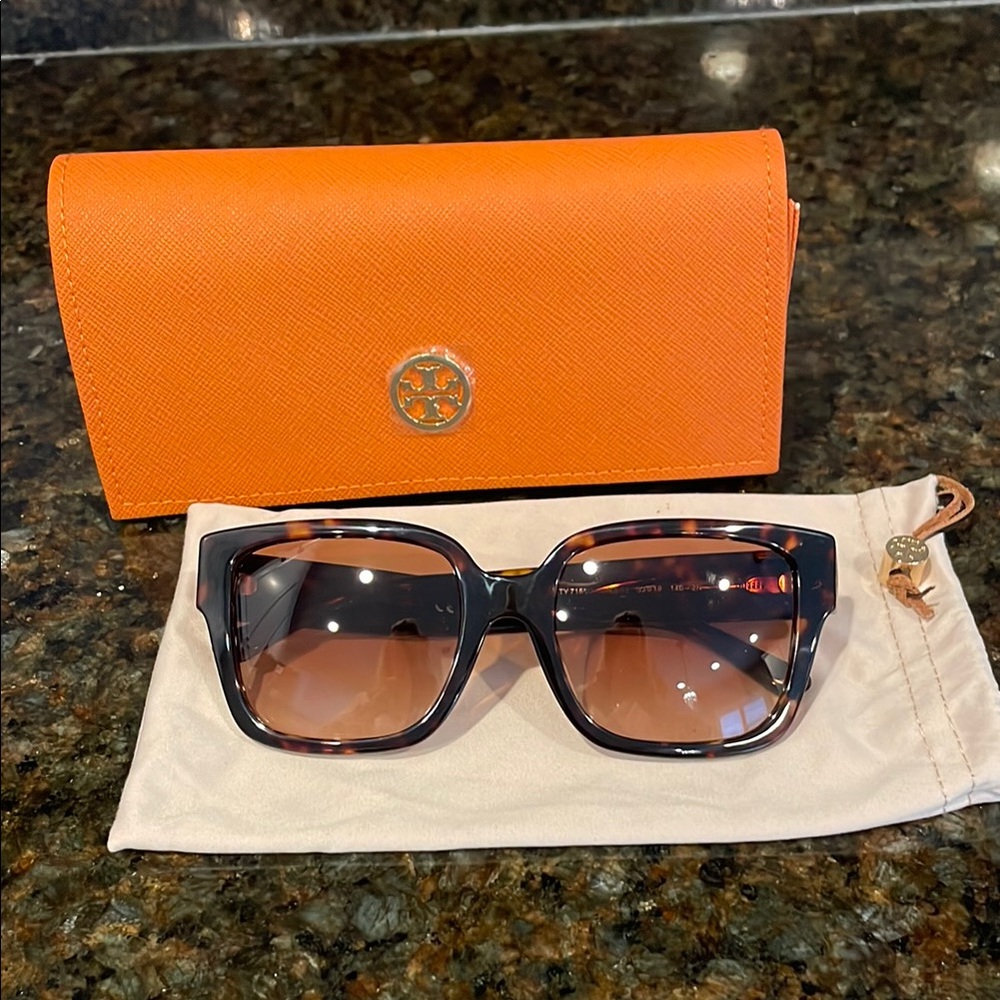 Tory Burch Tortoise Sunglasses with Case & Pouch.  New!